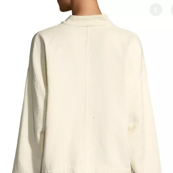 Eileen Fisher Mandarin Collar Channel Casual Pockets Jacket Undyed Ecru Ivory XS - Picture 2 of 14